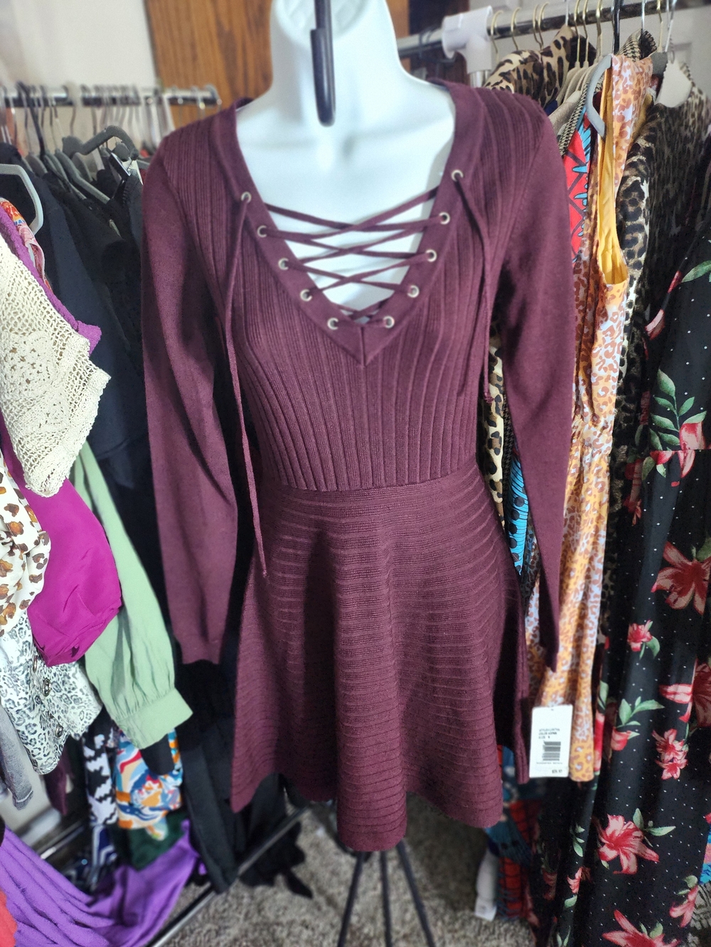 Burgundy Knit Sweater - Deep Wine Color